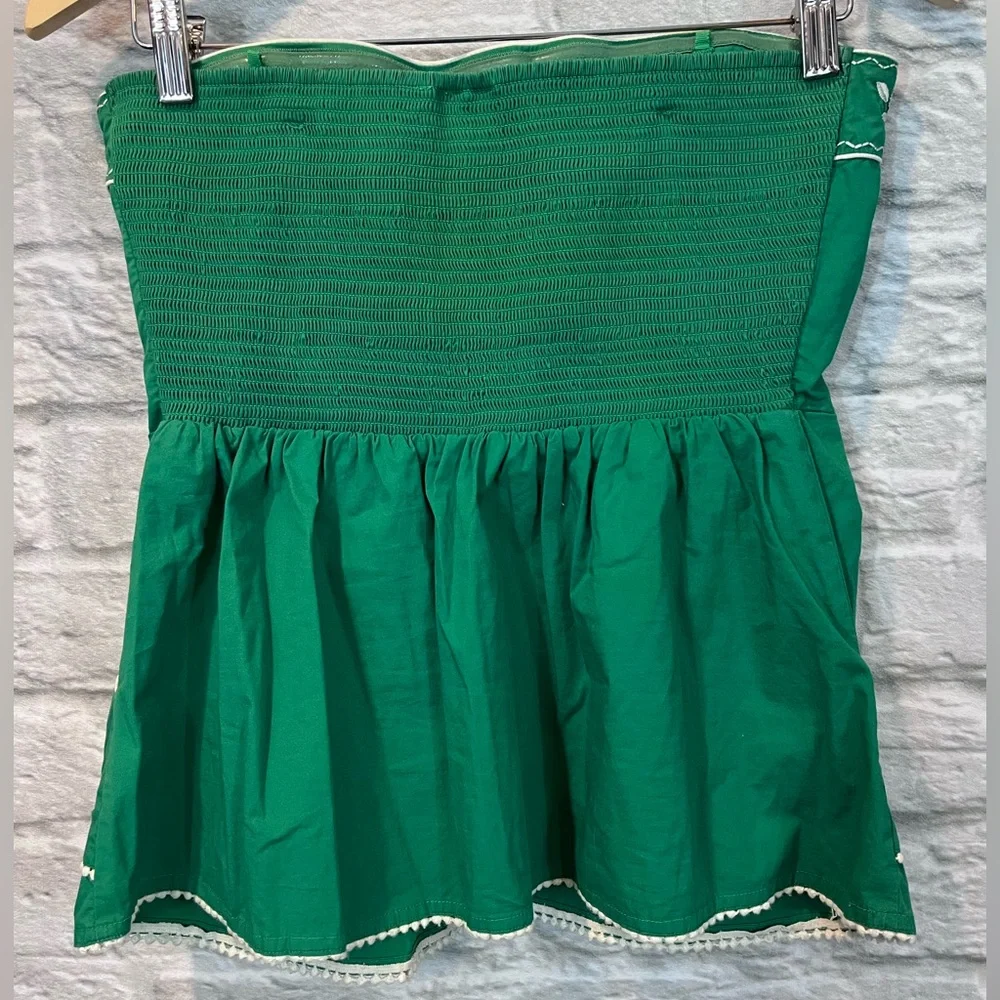 Anthropologie Vanessa Virginia size 8 Green Strapless Embroidered Peplum Top - Picture 3 of 12